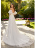 Beaded Ivory Lace Chiffon Wedding Dress With Detachable Sleeves